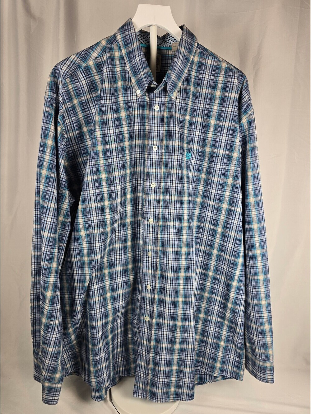 Cinch Men's XXL Blue Plaid Button-Down Cotton Shirt